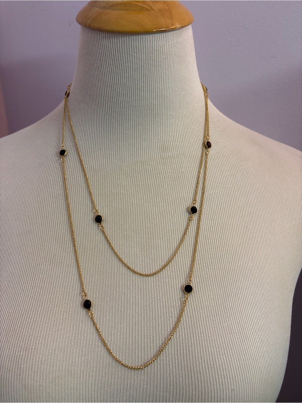 Vintage Sarah Coventry Gold Tone Necklace with Black Accent Stones